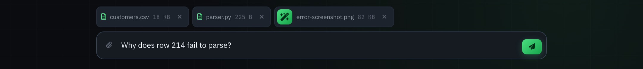 Three files attached to a message